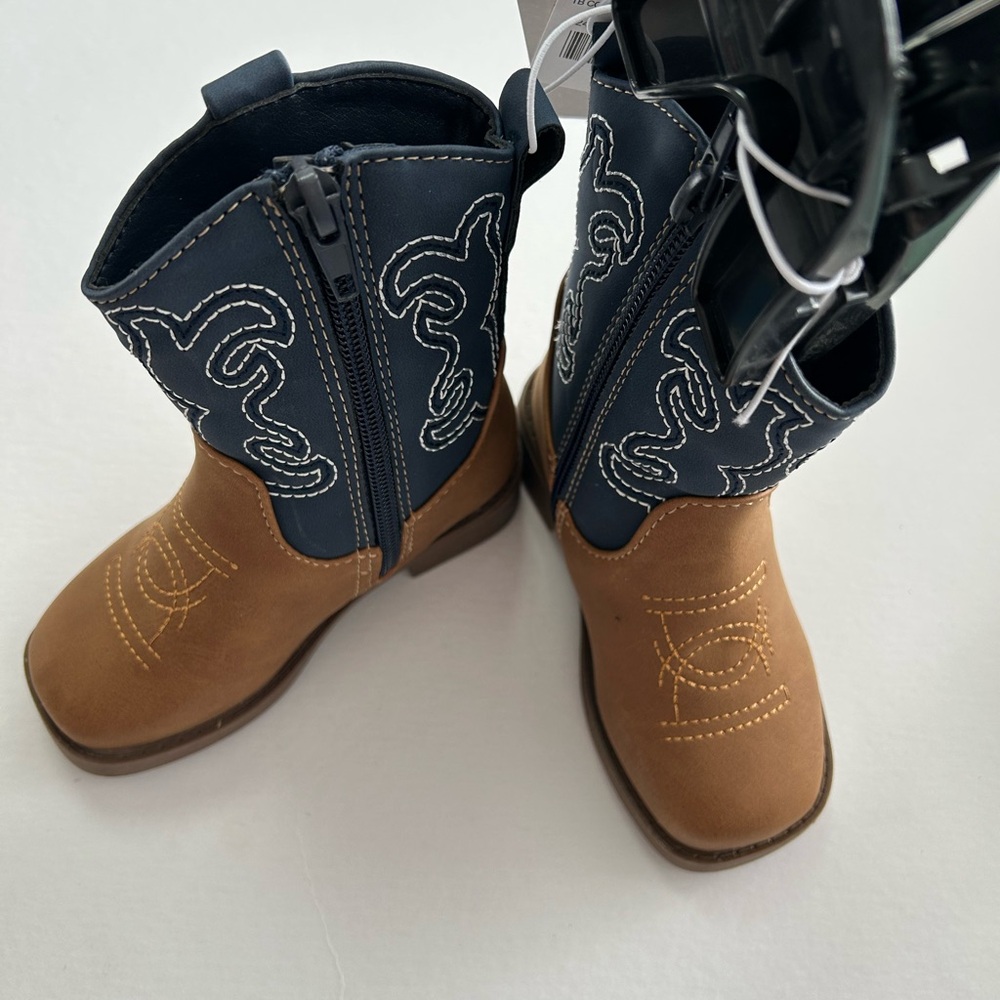 Kids Size 5 Brown and Blue Cowboy Boots
